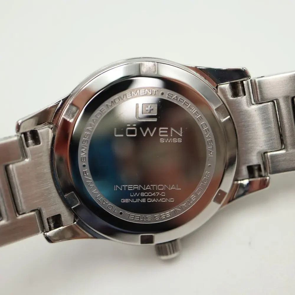 Lowen Swiss Stainless Steel 27mm Watch Genuine Diamonds Sapphire Crystal 100M
